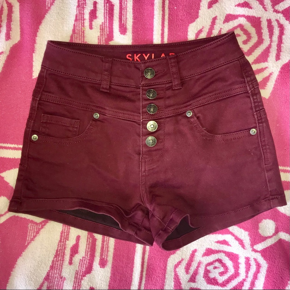 Delias burgundy high waisted denim shorts